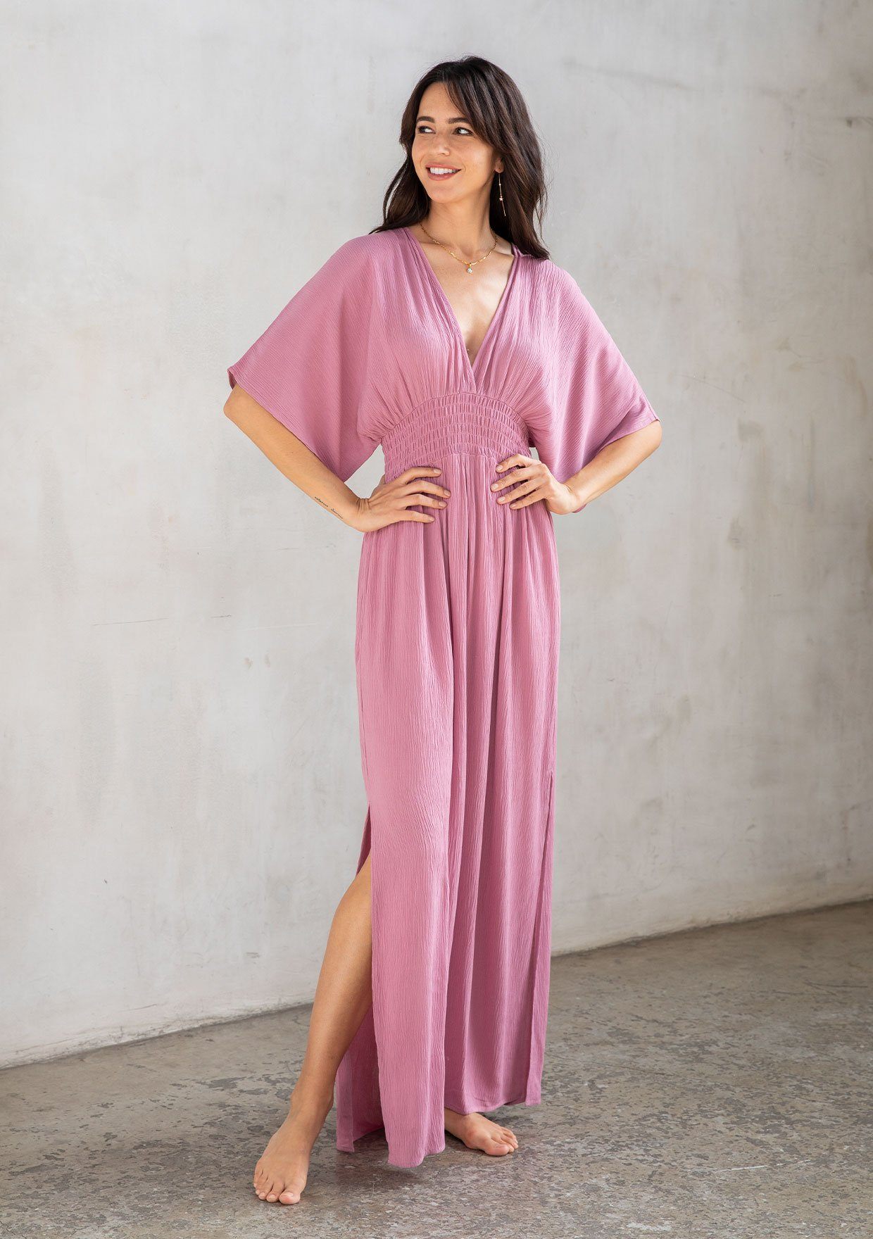 Flattering Kimono Sleeve Maxi Dress ...